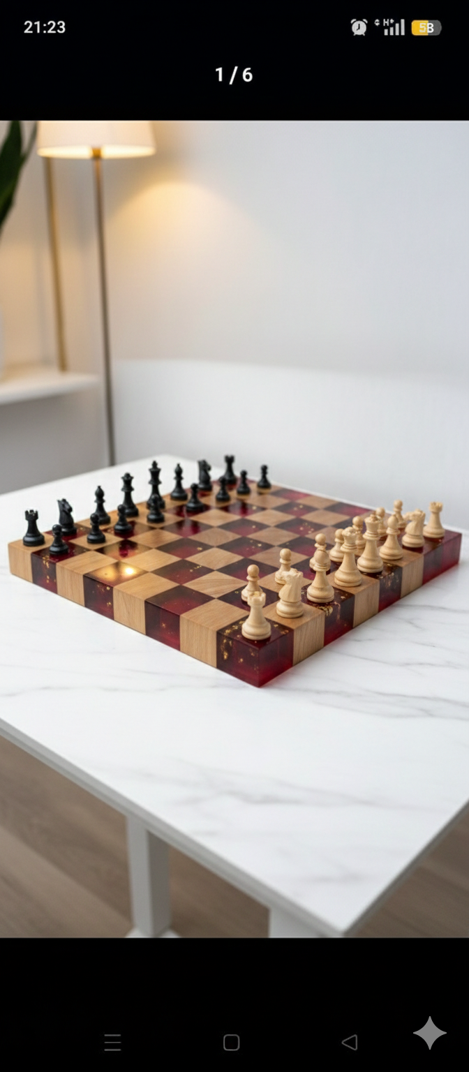 ♟️ Tablă de șah din lemn masiv & rășină epoxidică