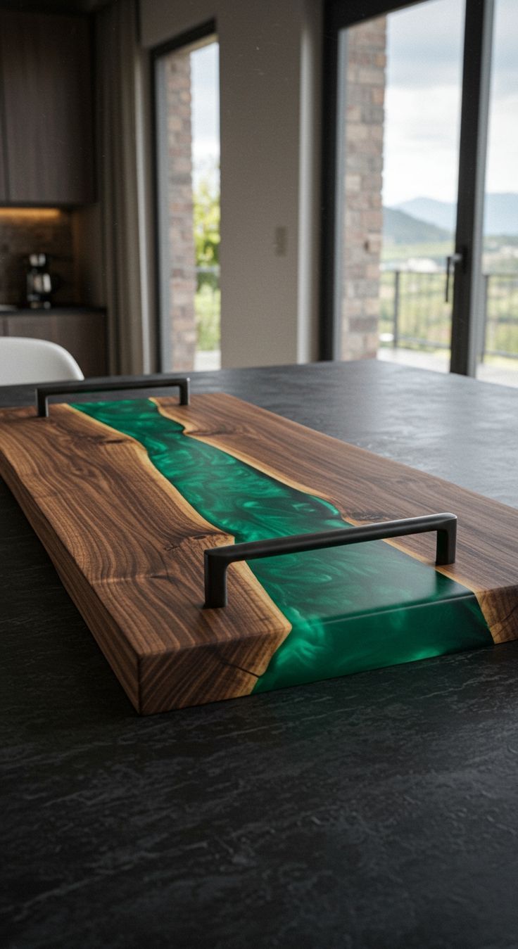 🌊 Platou din lemn masiv cu inserție de rășină epo