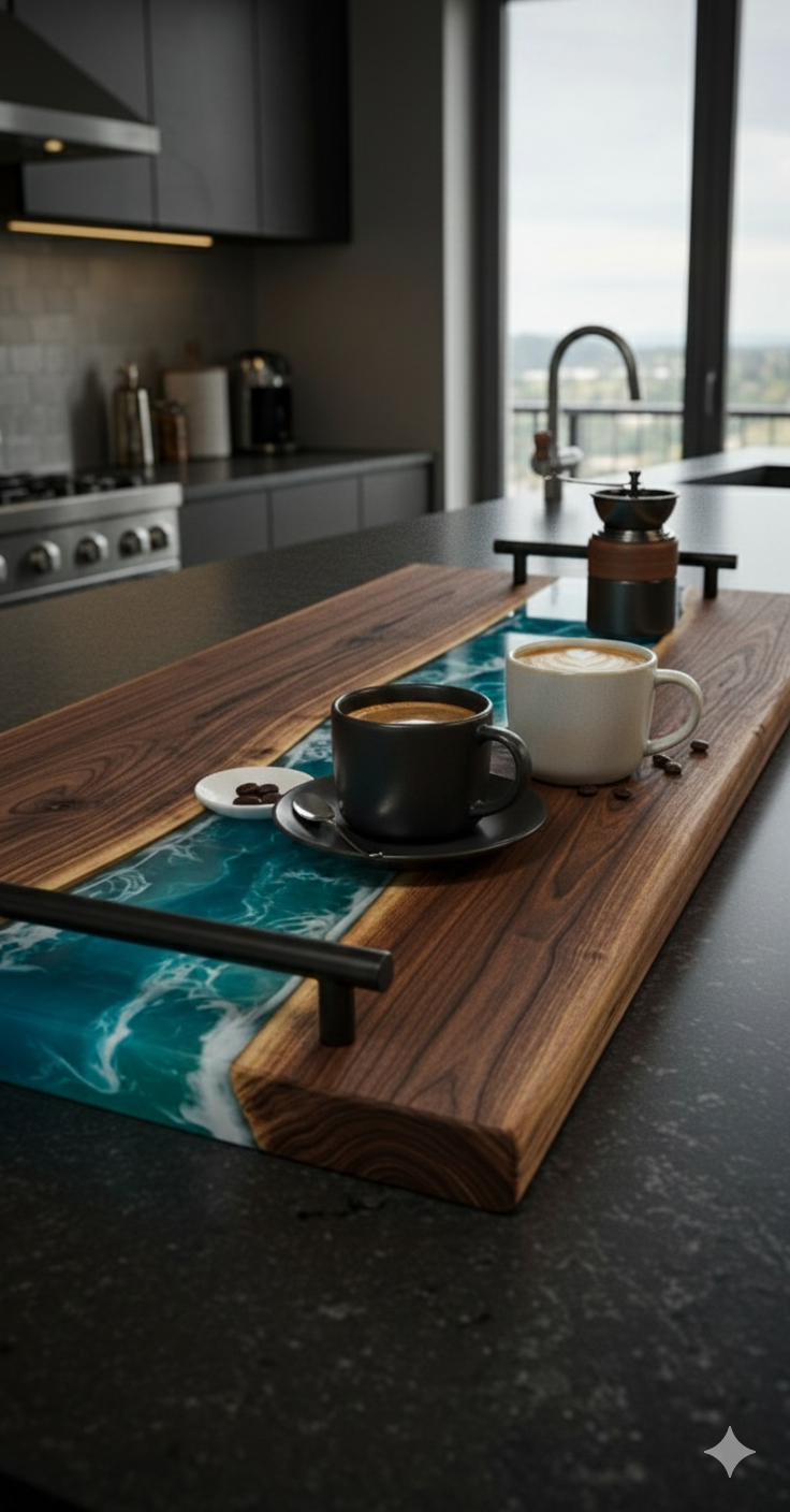 🌊 Platou din lemn masiv cu inserție de rășină epo