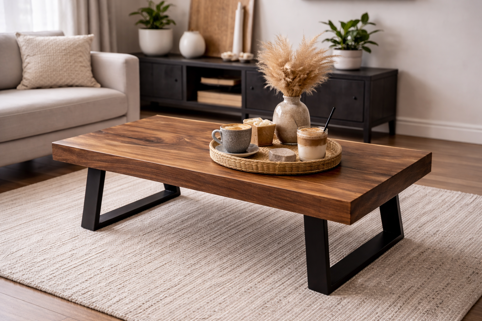 🪵 Masă de cafea din lemn masiv – Design modern ind