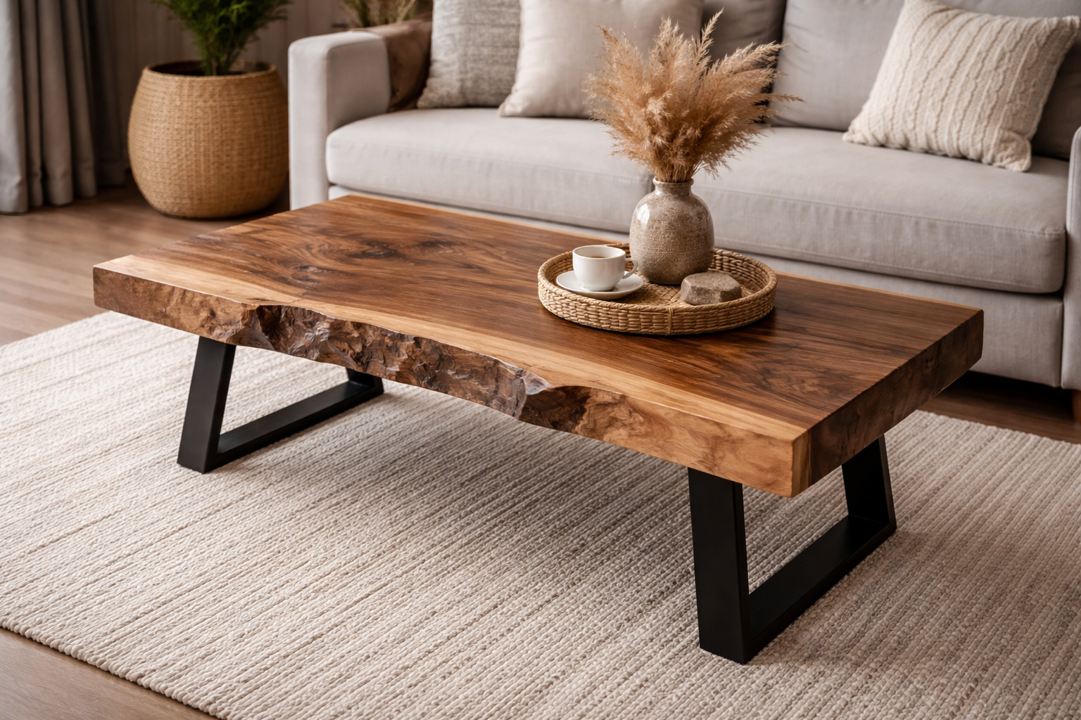 🪵 Masă de cafea din lemn masiv – Design modern ind