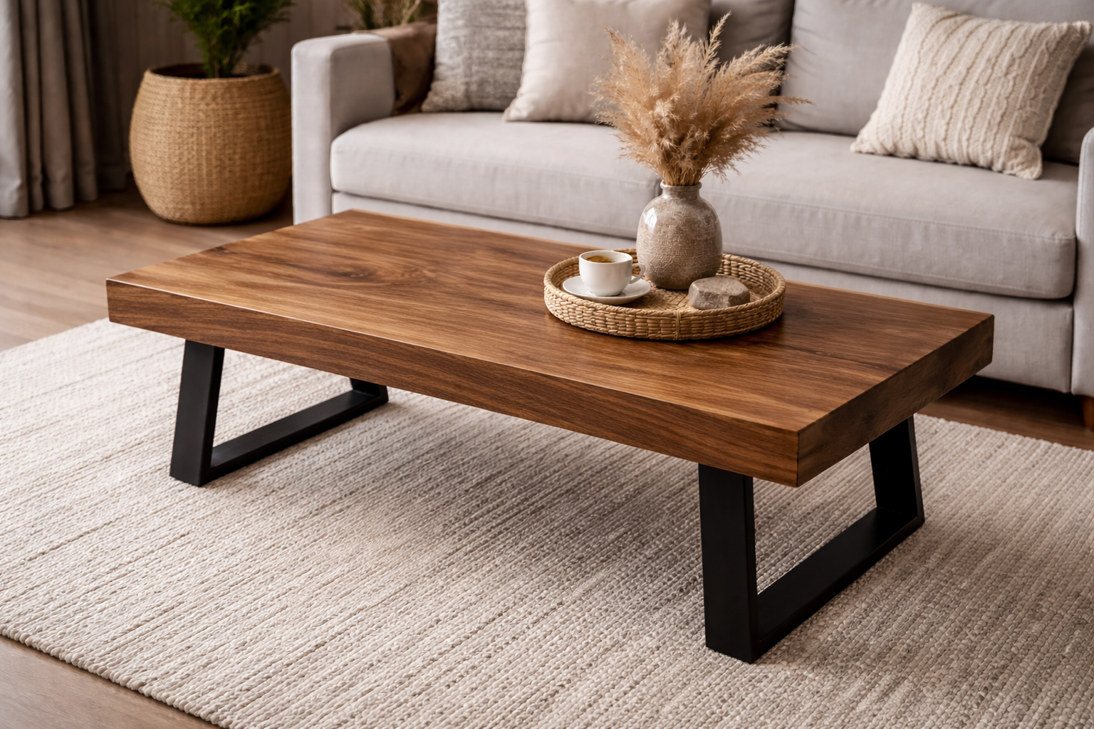 🪵 Masă de cafea din lemn masiv – Design modern ind