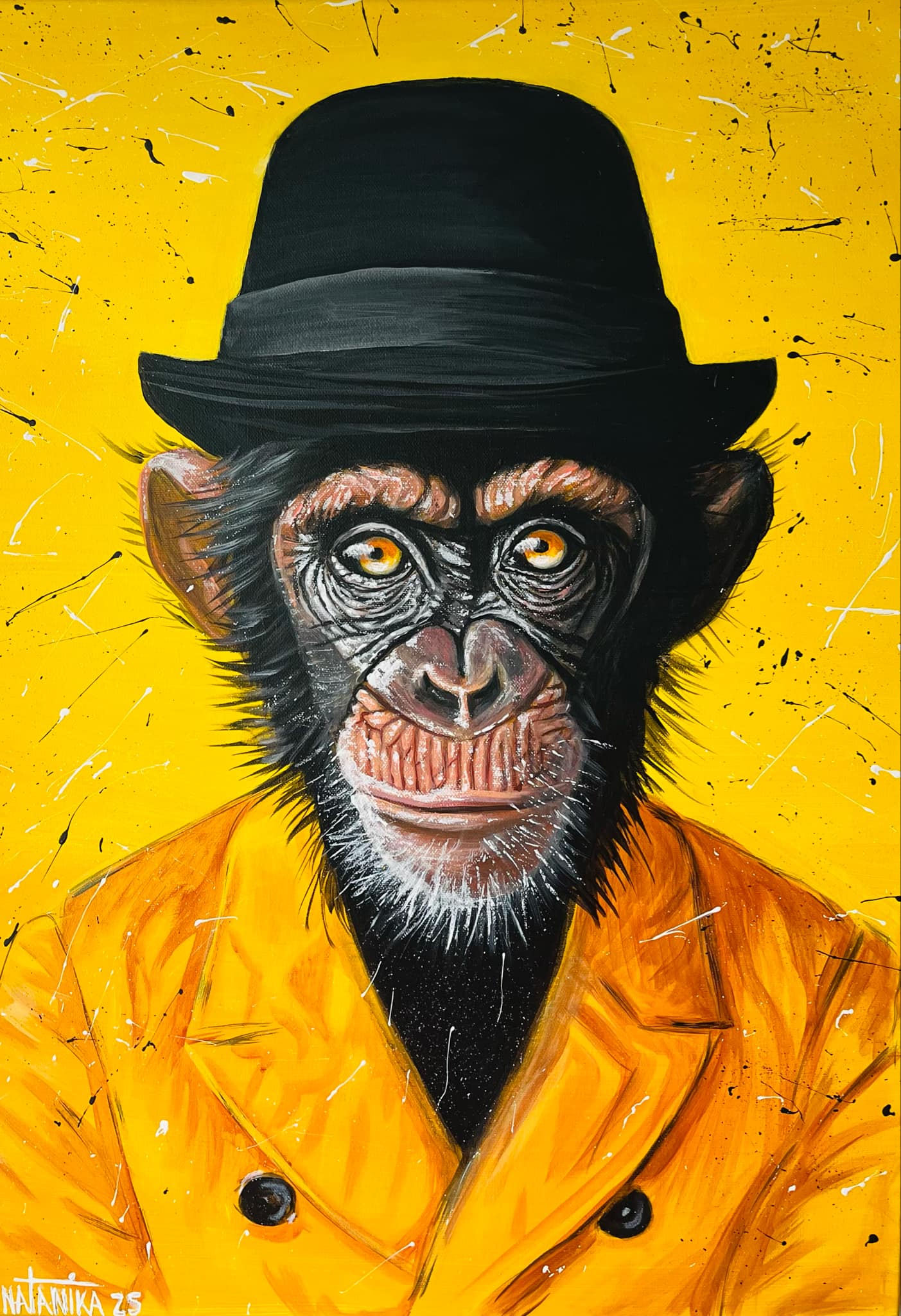 «Шимпанзе в шляпе» картина акрилом (70х50)