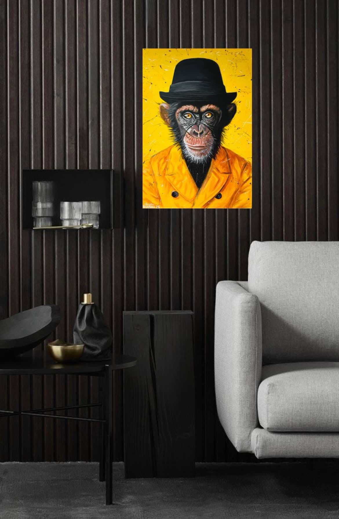 «Шимпанзе в шляпе» картина акрилом (70х50)