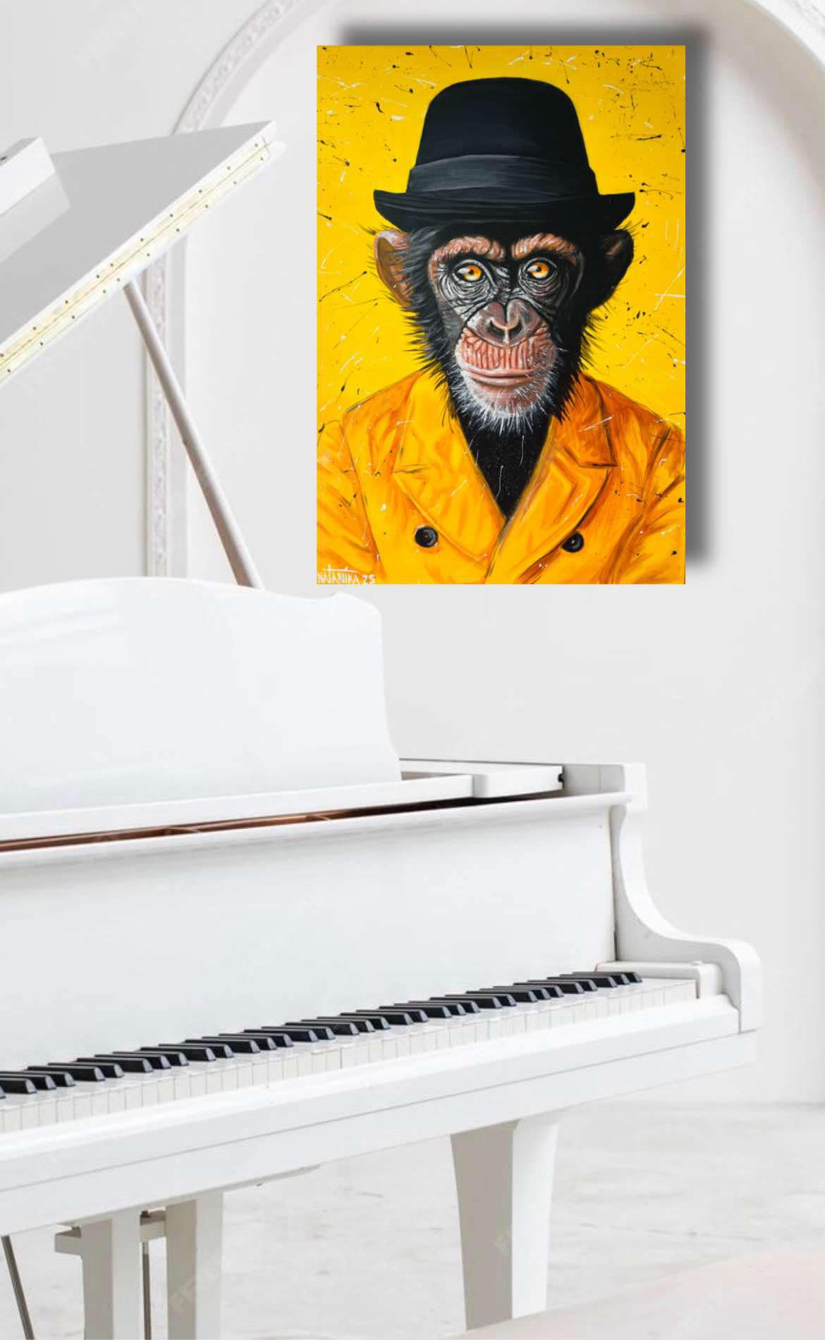 «Шимпанзе в шляпе» картина акрилом (70х50)