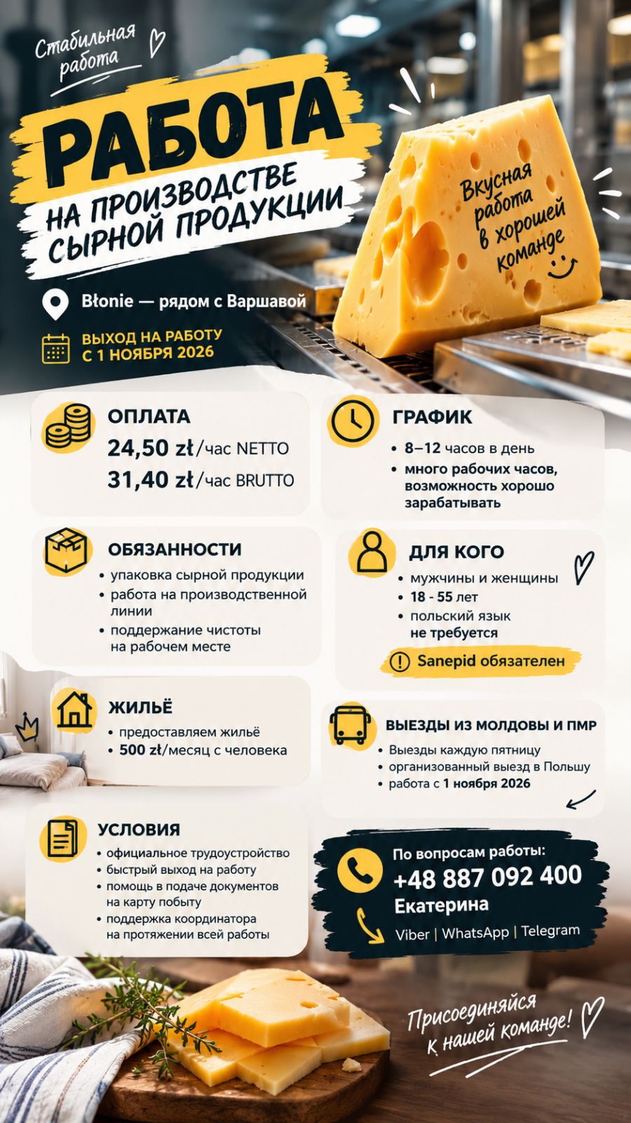 Работник на производство сырной продукции | Польша