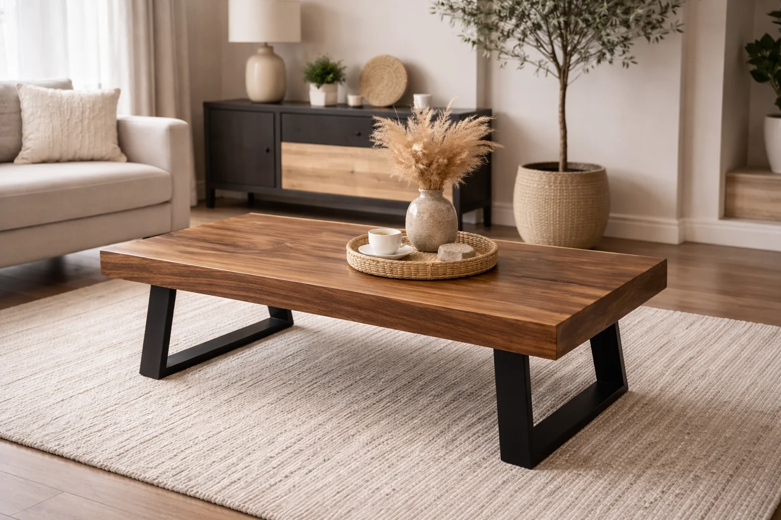 🪵 Masă de cafea din lemn masiv – Design modern ind