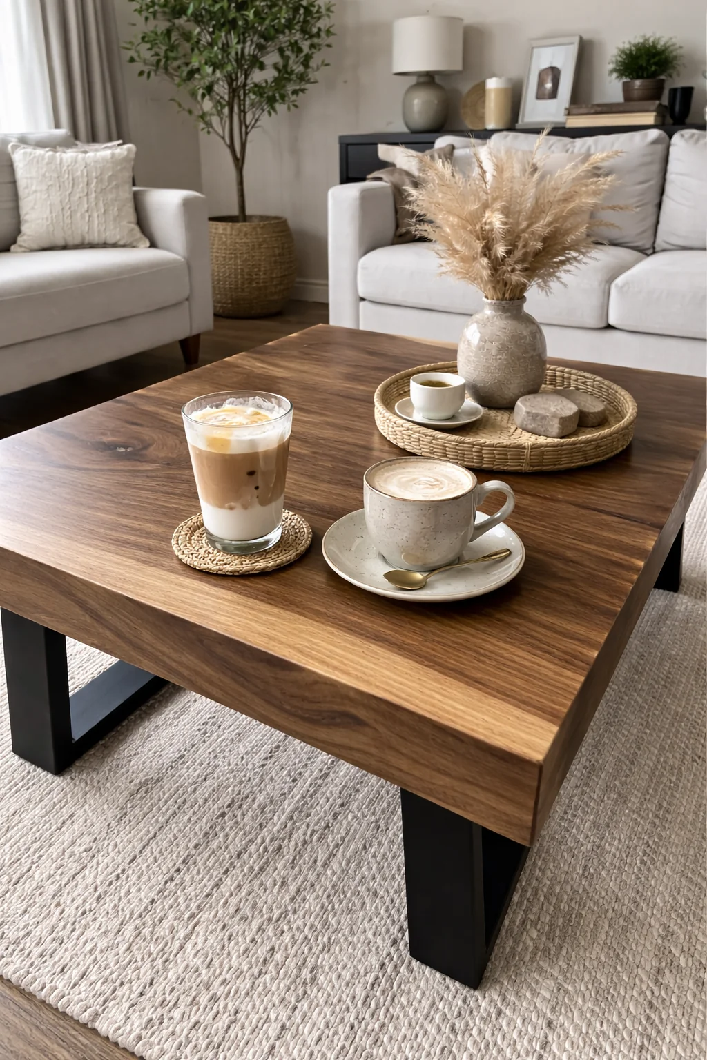 🪵 Masă de cafea din lemn masiv – Design modern ind